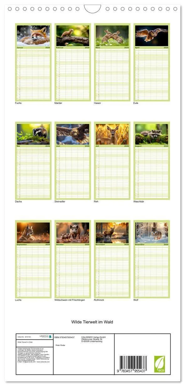 Bild: 9783457955437 | Familienplaner 2026 - Wilde Tierwelt im Wald mit 5 Spalten...