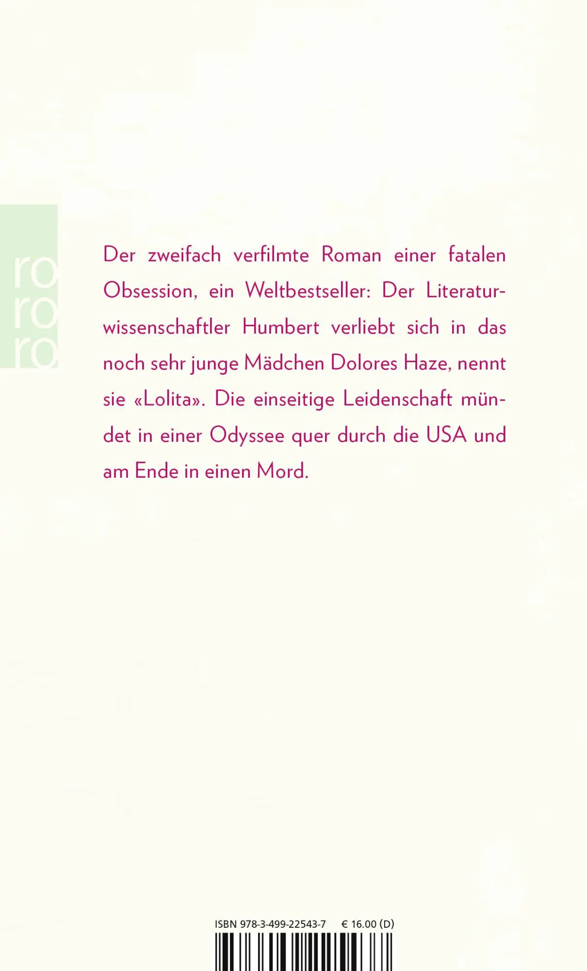Rückseite: 9783499225437 | Lolita | Vladimir Nabokov | Taschenbuch | Nabokov: Gesammelte Werke