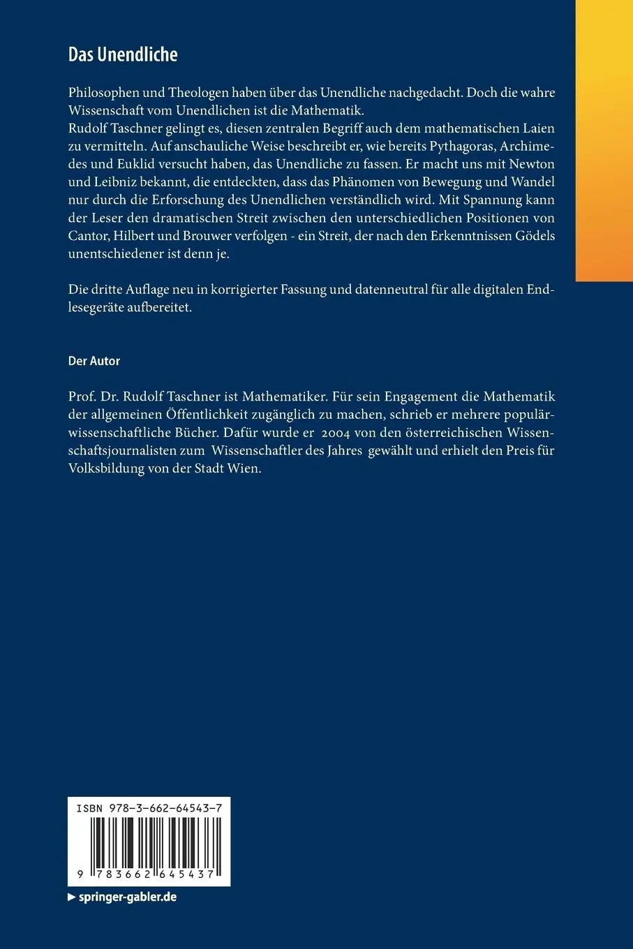 Rückseite: 9783662645437 | Das Unendliche | Mathematiker ringen um einen Begriff | Taschner | vii