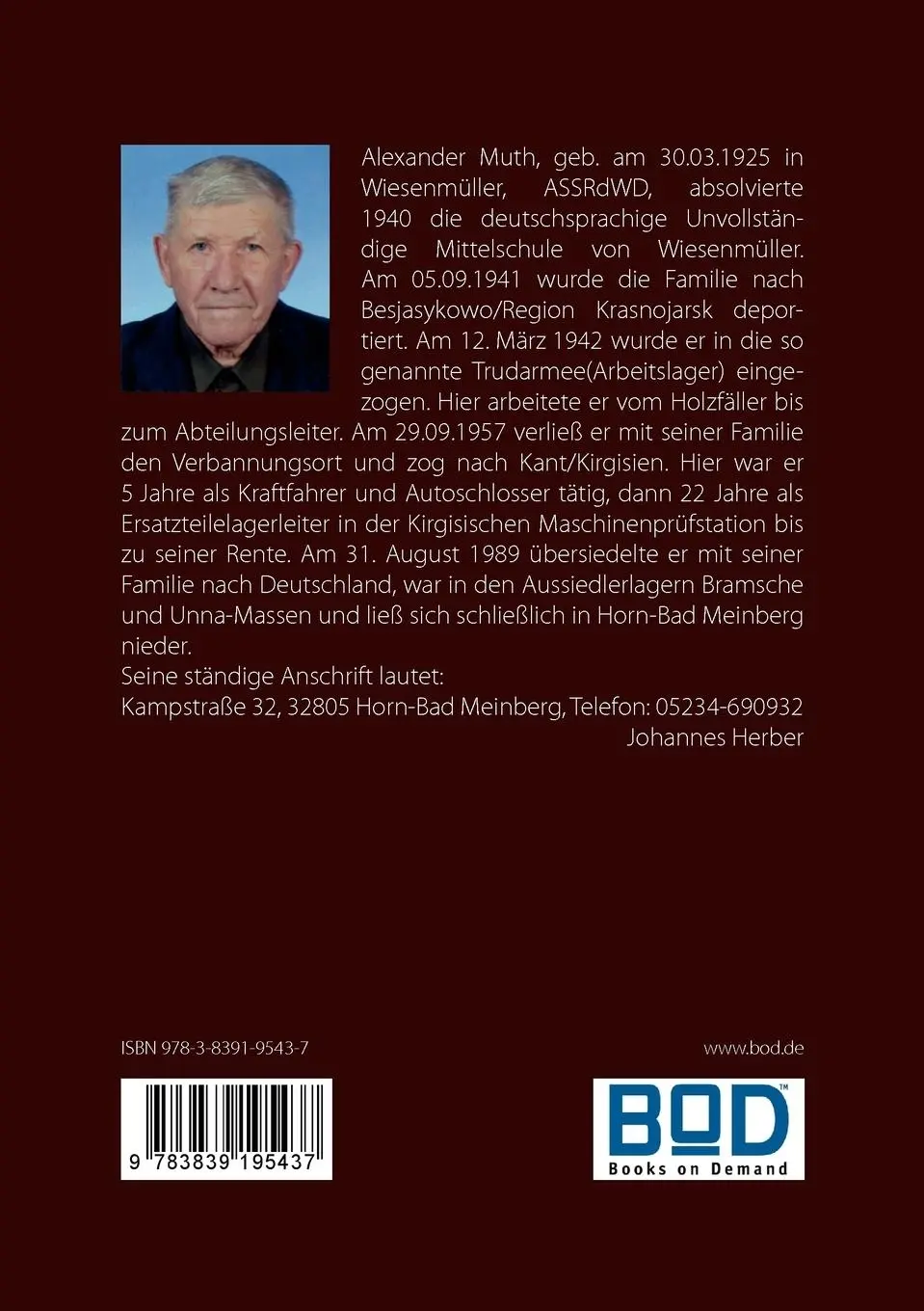 Rückseite: 9783839195437 | Erinnerungen eines Zeitzeugen | Alexander Muth | Taschenbuch | 320 S.