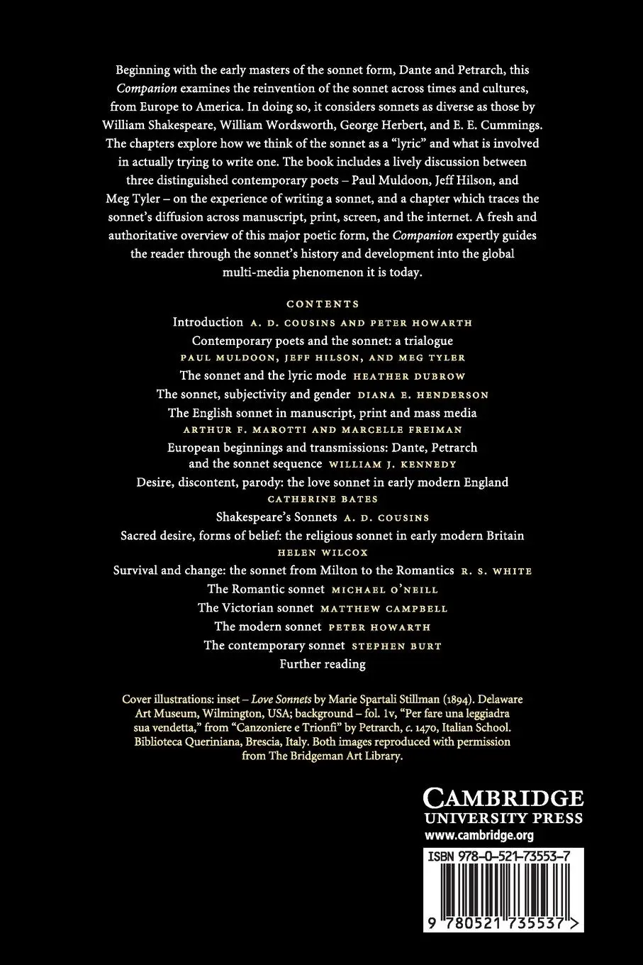 Rückseite: 9780521735537 | The Cambridge Companion to the Sonnet | A. D. Cousins (u. a.) | Buch