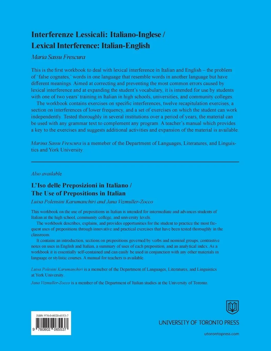 Rückseite: 9780802065537 | Interferenze lessicali | Italiano-inglese | Marina Sassu Frescura
