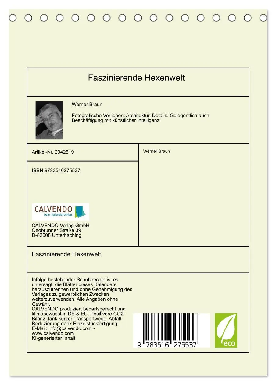 Bild: 9783516275537 | Faszinierende Hexenwelt (Tischkalender 2026 DIN A5 hoch), CALVENDO...