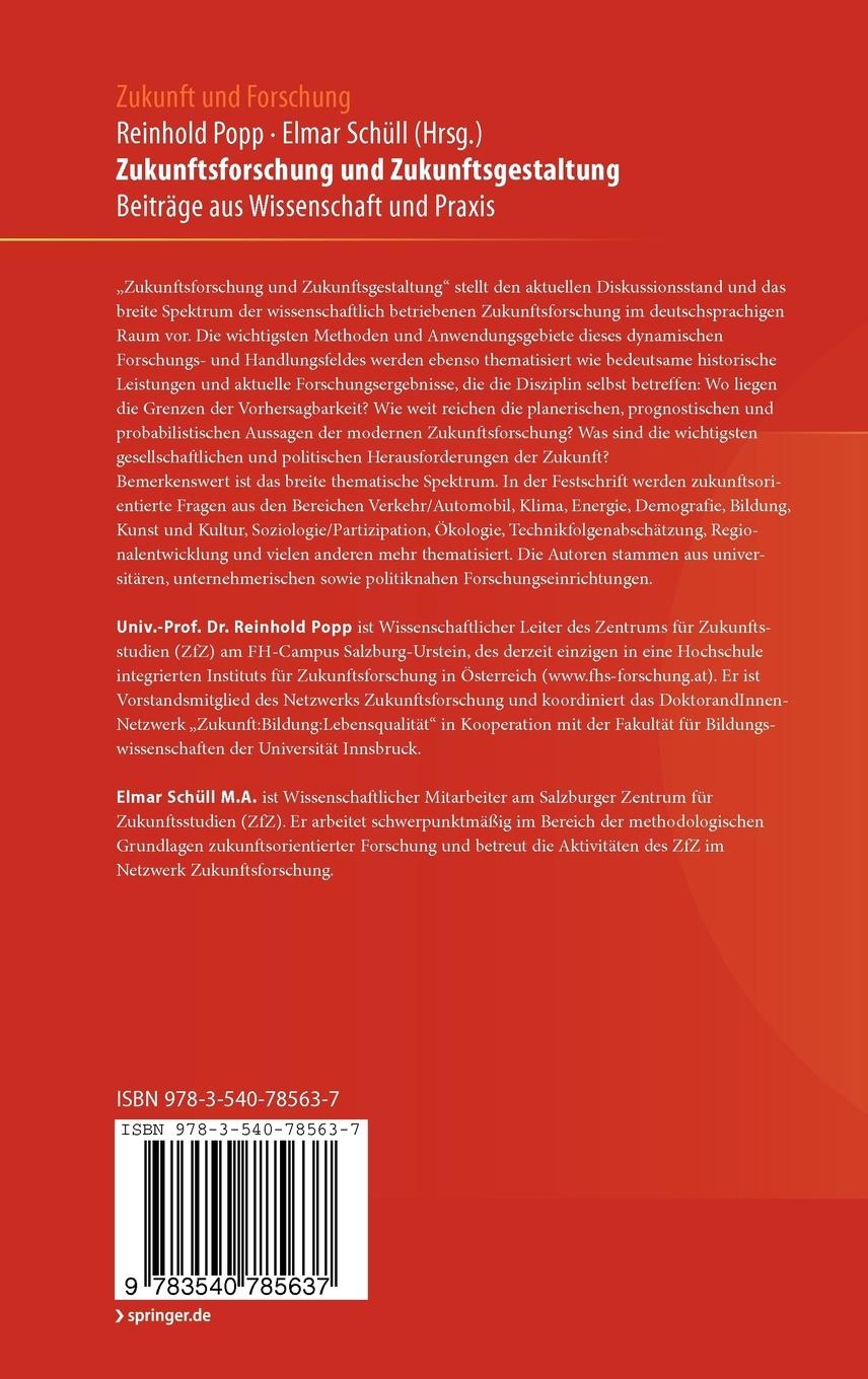 Rückseite: 9783540785637 | Zukunftsforschung und Zukunftsgestaltung | Elmar Schüll (u. a.) | Buch