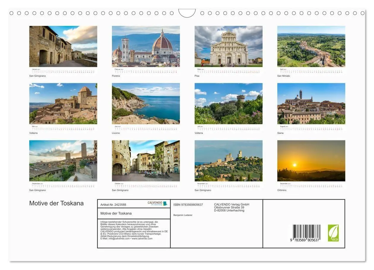Bild: 9783569805637 | Motive der Toskana (Wandkalender 2027 DIN A3 quer), CALVENDO...