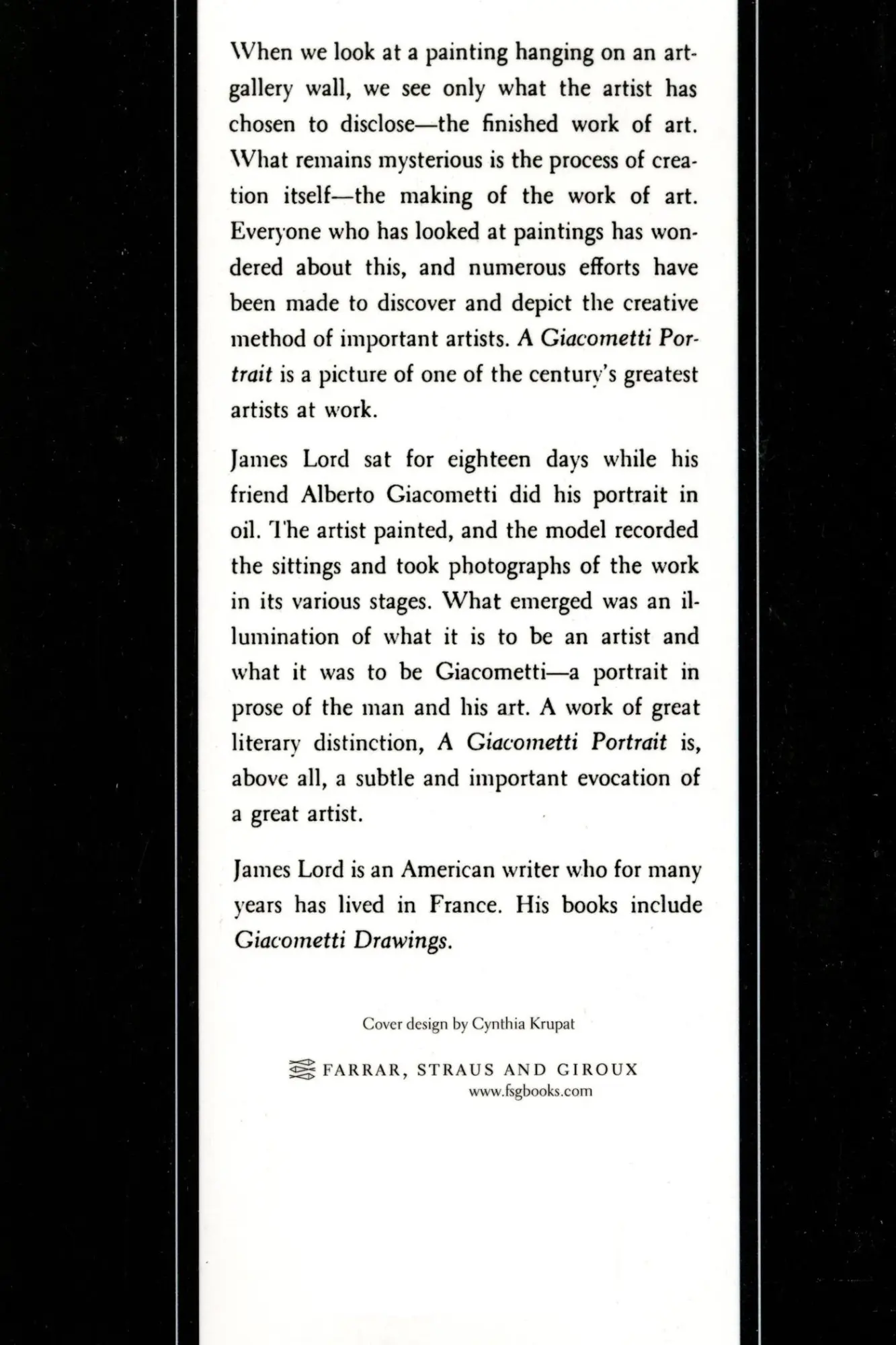 Rückseite: 9780374515737 | A Giacometti Portrait | James Lord | Taschenbuch | Englisch | 1980