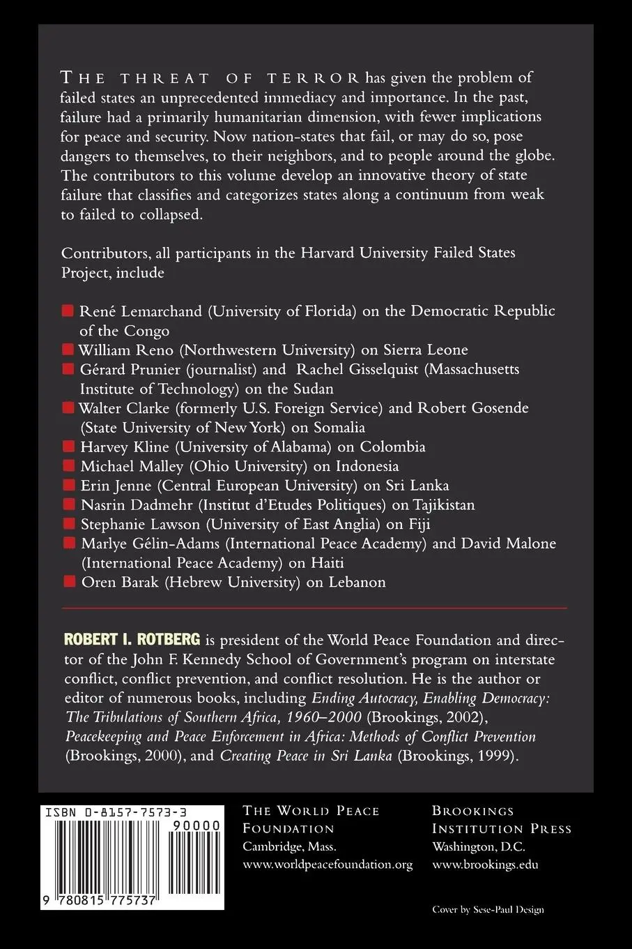 Rückseite: 9780815775737 | State Failure and State Weakness in a Time of Terror | Rotberg | Buch
