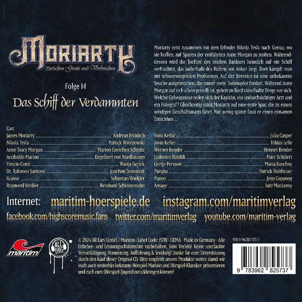Bild: 9783962825737 | Moriarty - Das Schiff der Verdammten,1 Audio-CD | Fröhlich (u. a.)