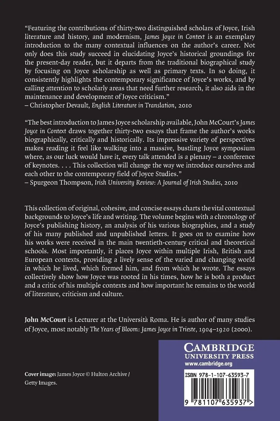 Rückseite: 9781107635937 | James Joyce in Context | John Mccourt | Taschenbuch | Englisch | 2014