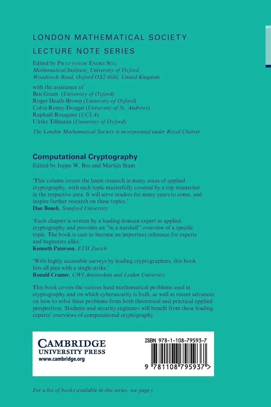 Rückseite: 9781108795937 | Computational Cryptography | Joppe Bos (u. a.) | Taschenbuch | 2022