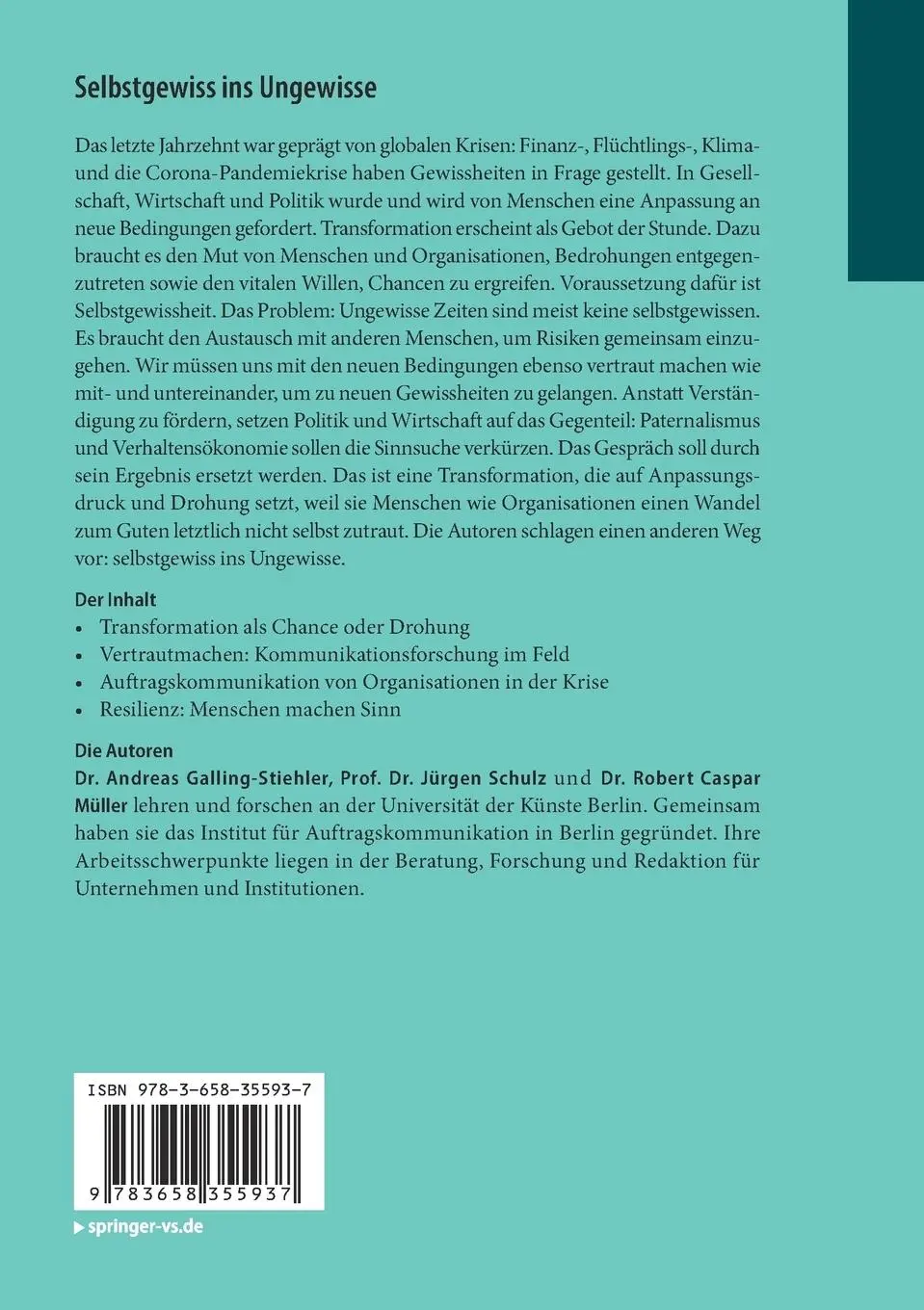 Rückseite: 9783658355937 | Selbstgewiss ins Ungewisse | Auftragskommunikation in der Krise | Buch