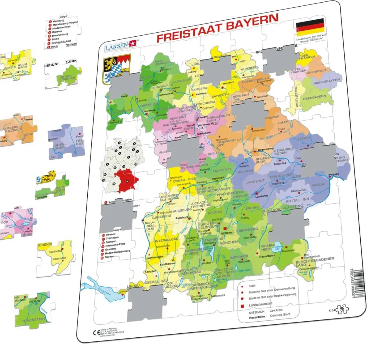 Cover: 7023852106037 | Puzzle - Bayern (politisch) | Puzzle | Larsen | EAN 7023852106037