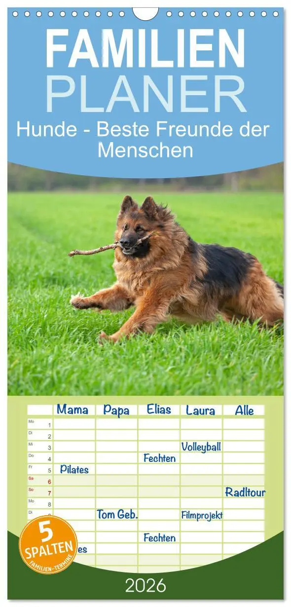 Cover: 9783516506037 | Familienplaner 2026 - Hunde - Beste Freunde der Menschen mit 5...