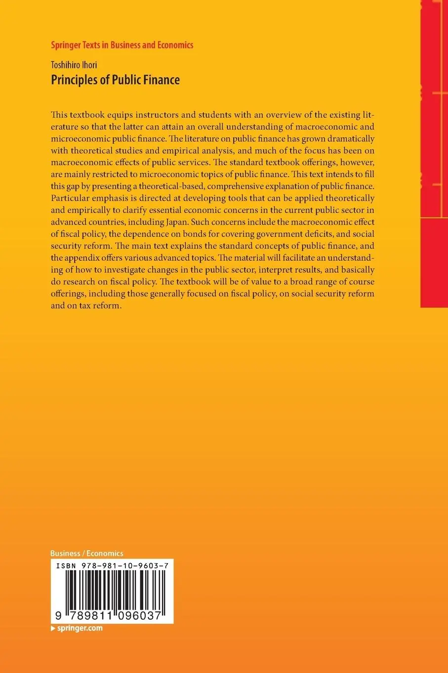 Rückseite: 9789811096037 | Principles of Public Finance | Toshihiro Ihori | Taschenbuch | xxvii