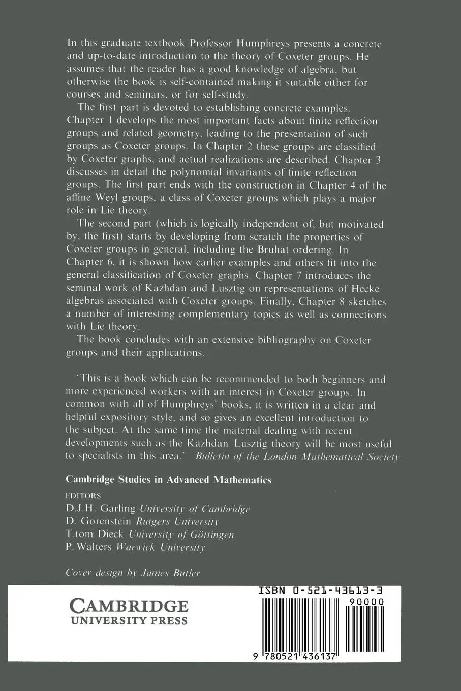 Rückseite: 9780521436137 | Reflection Groups and Coxeter Group | James E. Humphreys | Taschenbuch