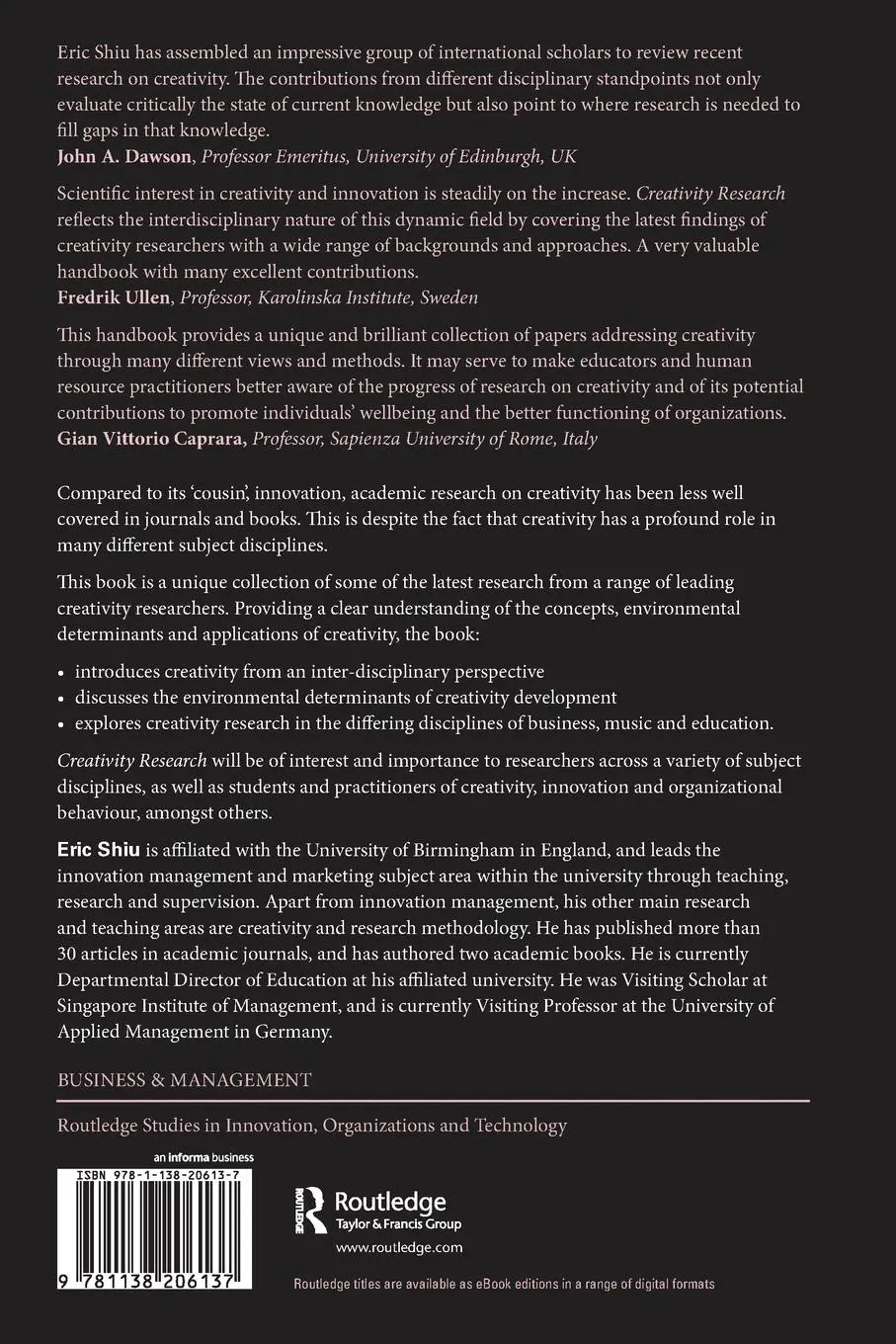 Rückseite: 9781138206137 | Creativity Research | Eric Shiu | Taschenbuch | Englisch | 2016