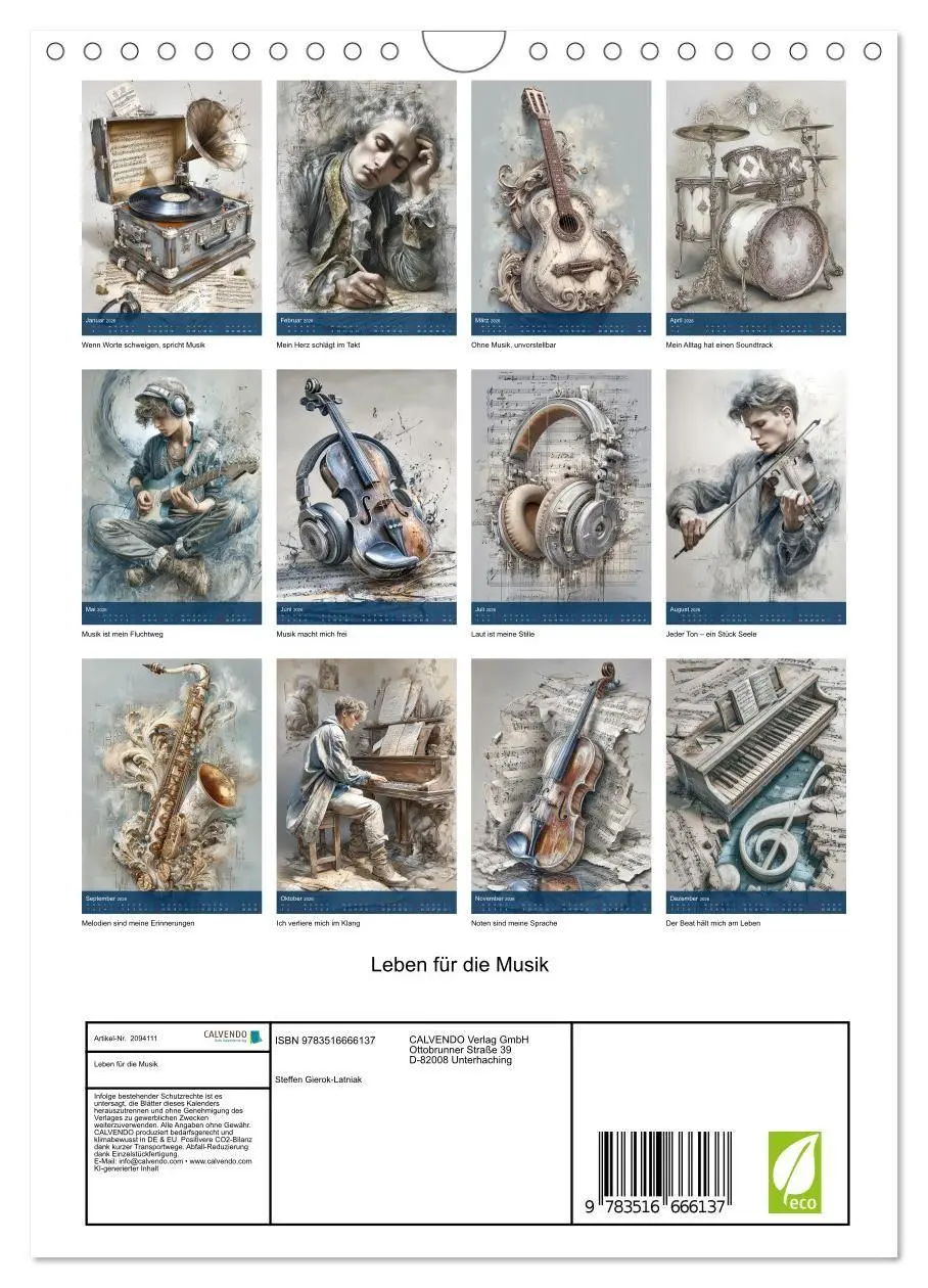 Bild: 9783516666137 | Leben für die Musik (Wandkalender 2026 DIN A4 hoch), CALVENDO...