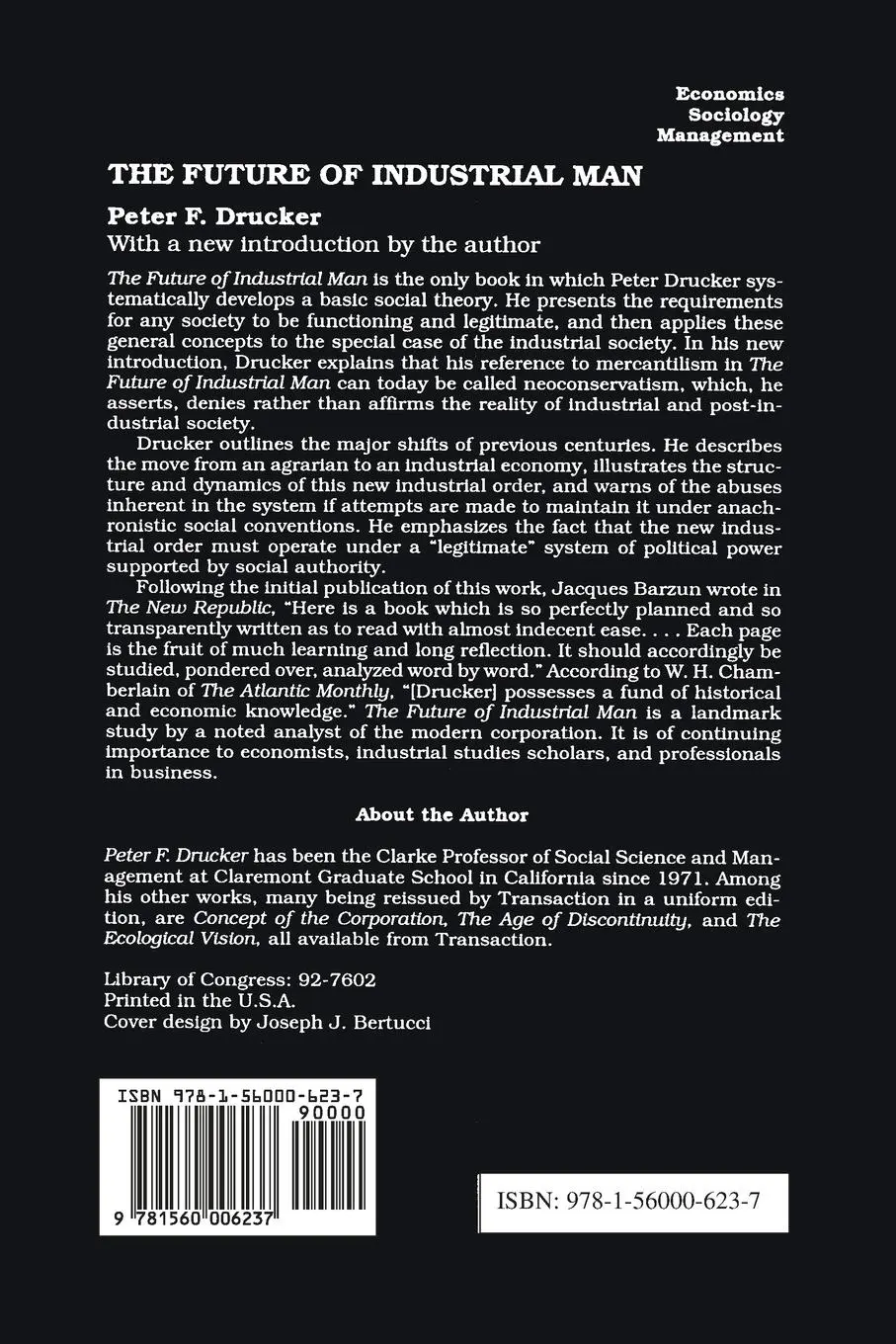 Rückseite: 9781560006237 | The Future of Industrial Man | Peter Drucker | Taschenbuch | Englisch