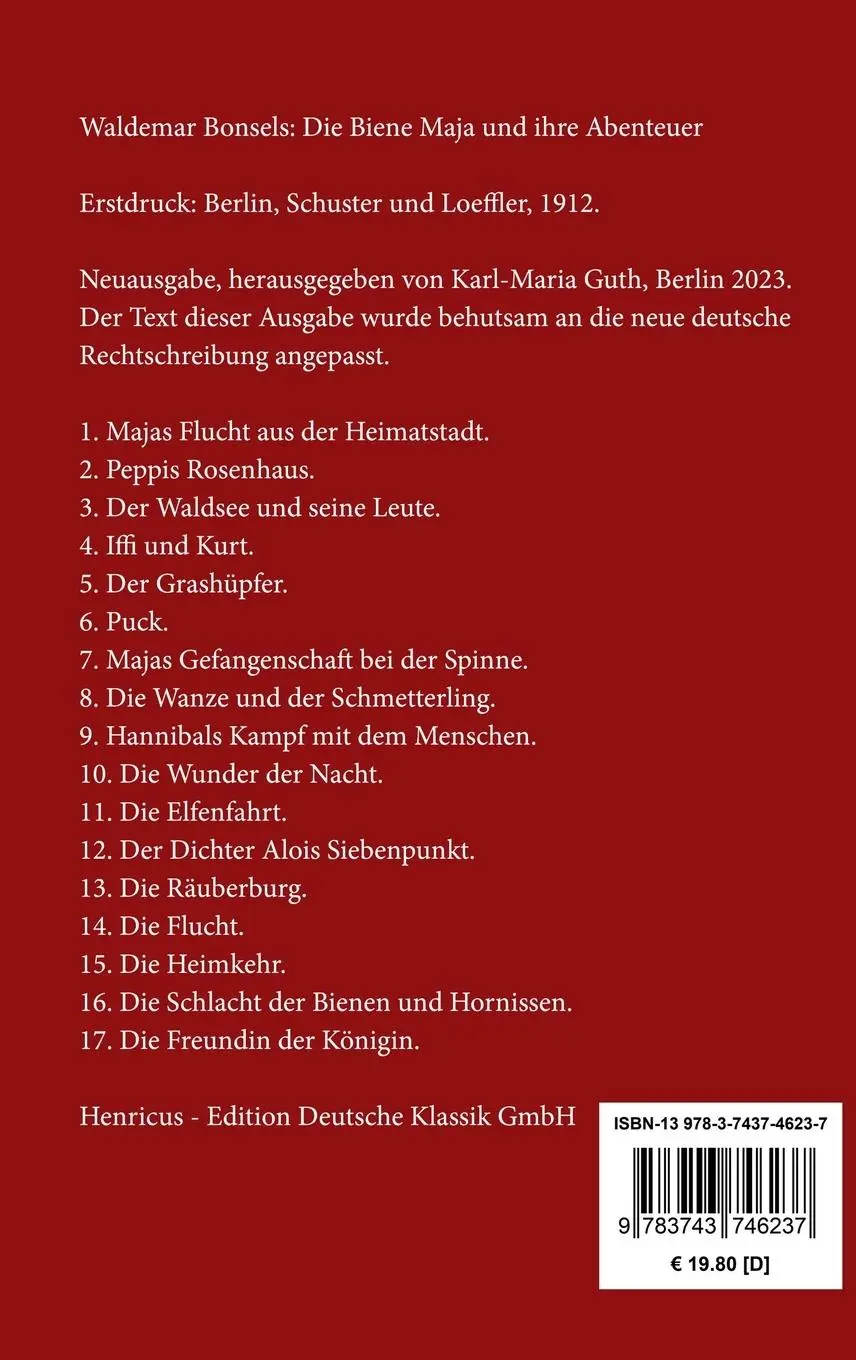 Rückseite: 9783743746237 | Die Biene Maja und ihre Abenteuer | Waldemar Bonsels | Buch | 108 S.