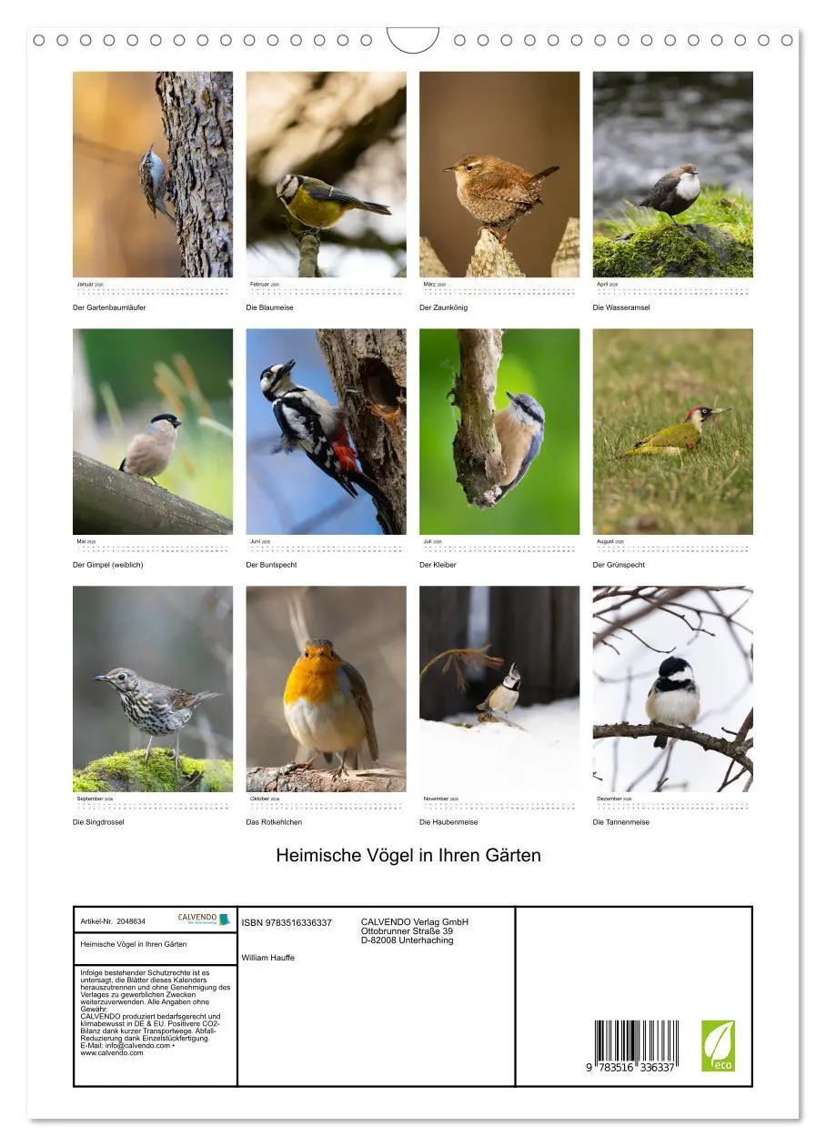 Bild: 9783516336337 | Heimische Vögel in Ihren Gärten (Wandkalender 2026 DIN A3 hoch),...