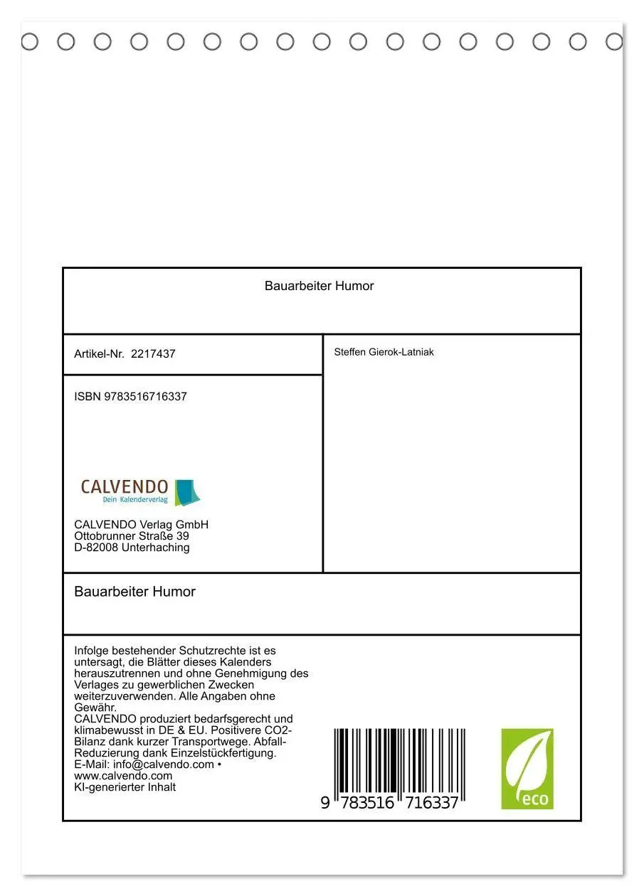Bild: 9783516716337 | Bauarbeiter Humor (Tischkalender 2026 DIN A5 hoch), CALVENDO...