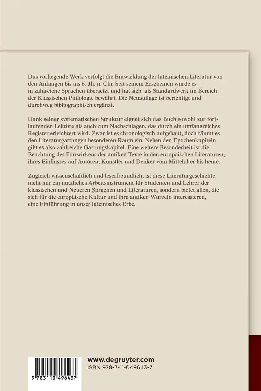 Rückseite: 9783110496437 | Geschichte der römischen Literatur | Michael Von Albrecht | Buch
