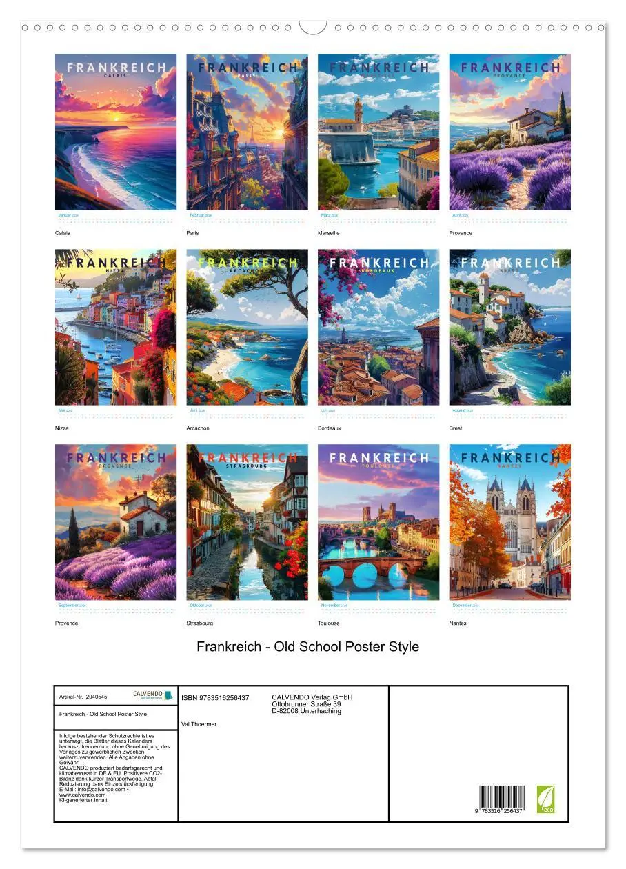 Bild: 9783516256437 | Frankreich - Old School Poster Style (Wandkalender 2026 DIN A2...