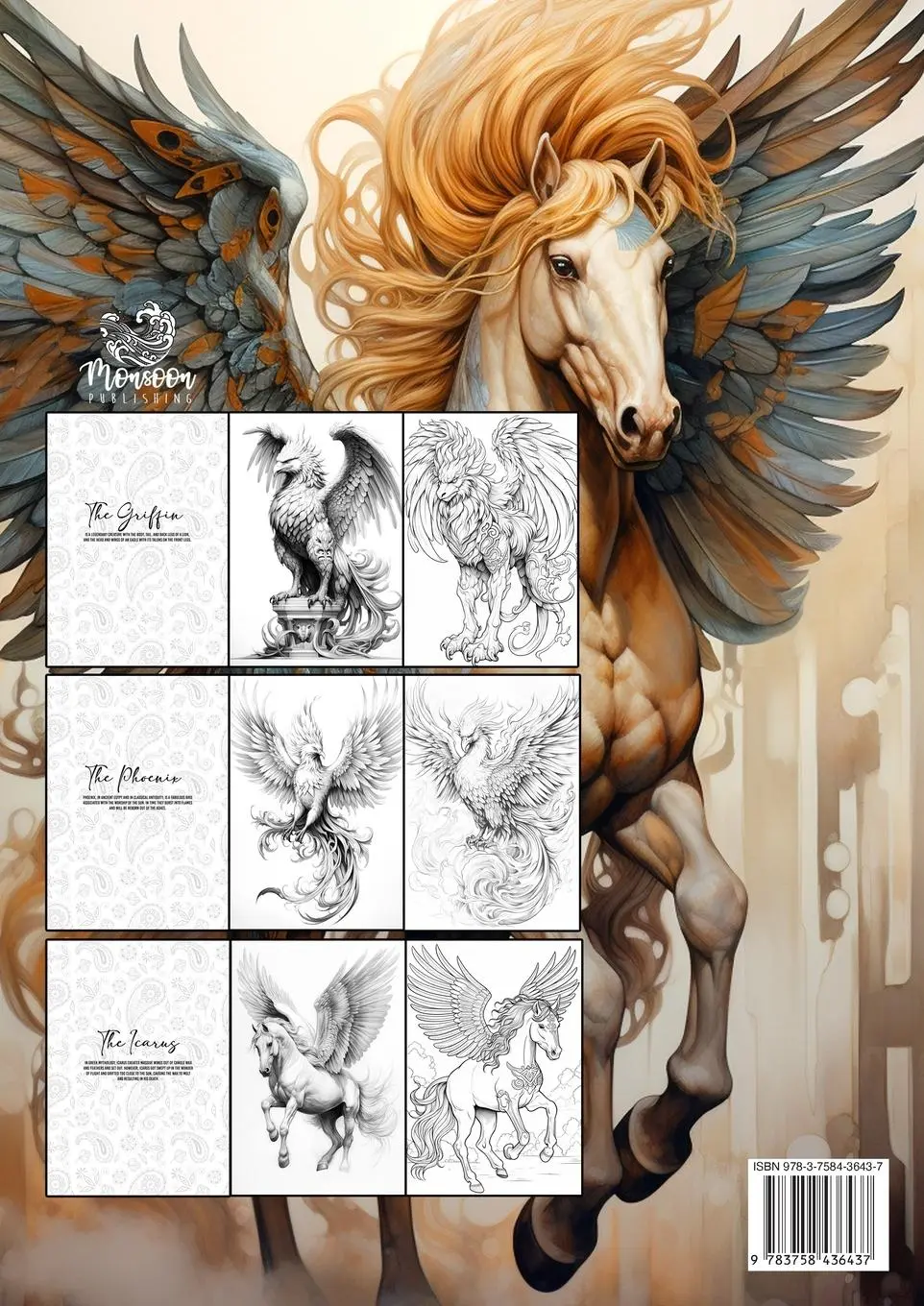 Rückseite: 9783758436437 | Flying Myths Coloring Book for Adults | Monsoon Publishing | Buch