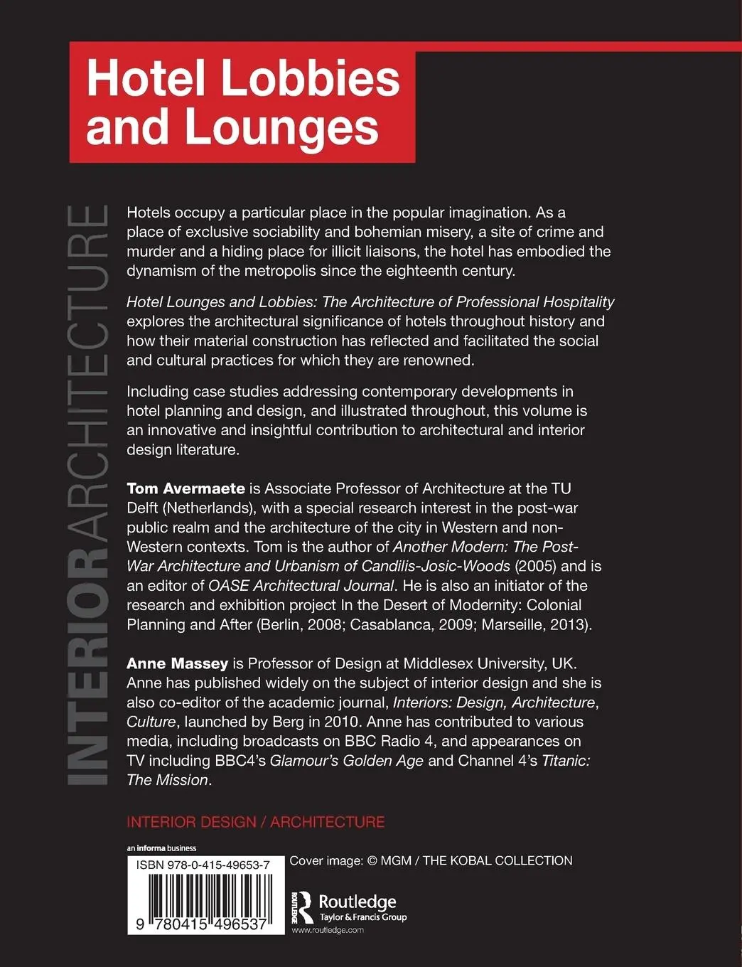 Rückseite: 9780415496537 | Hotel Lobbies and Lounges | Tom Avermaete (u. a.) | Taschenbuch | 2012