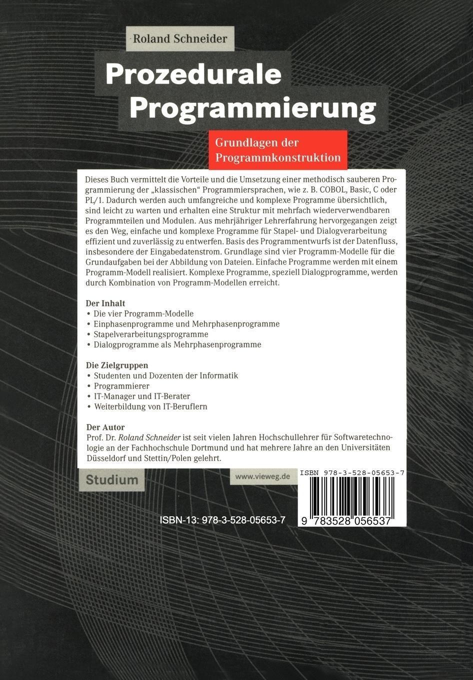 Rückseite: 9783528056537 | Prozedurale Programmierung | Grundlagen der Programmkonstruktion | xii