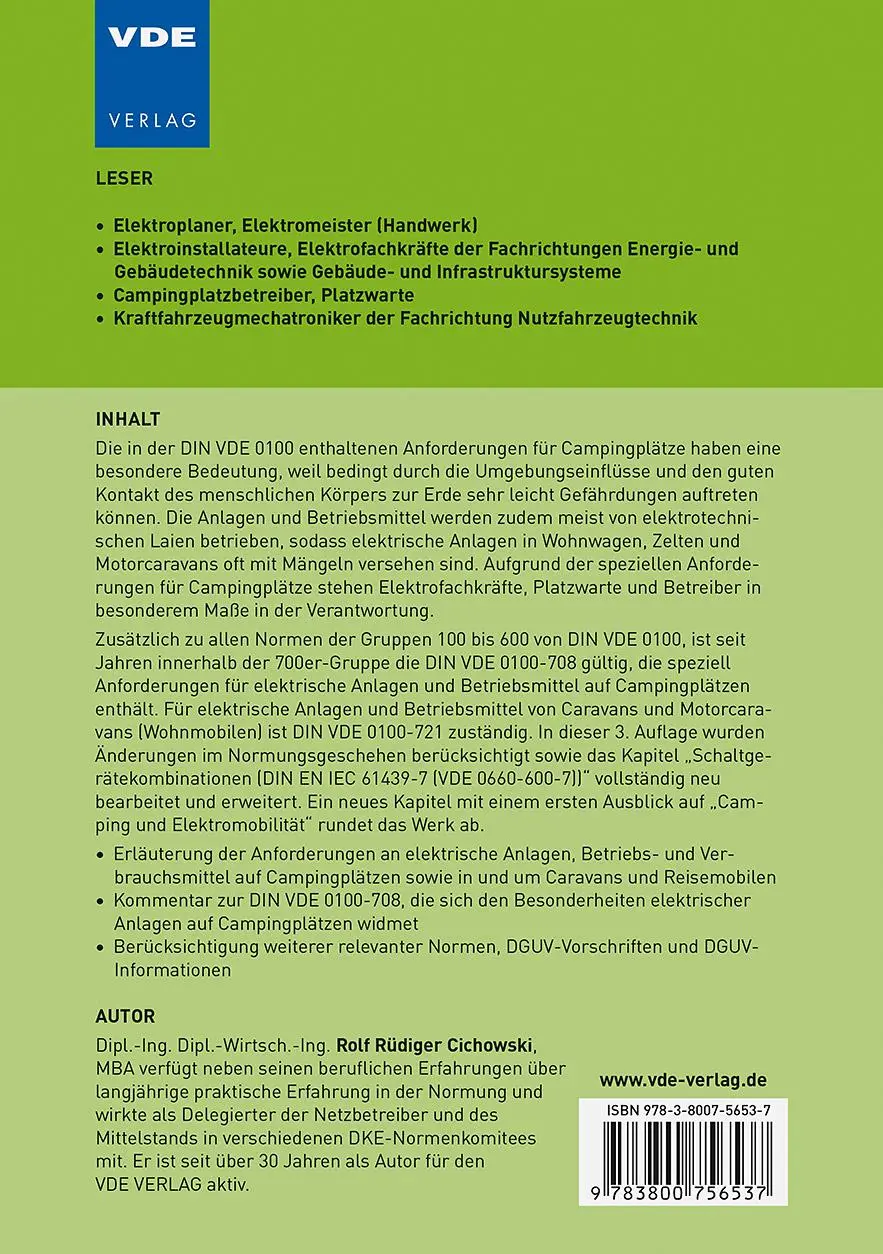 Rückseite: 9783800756537 | Elektrische Anlagen auf Campingplätzen und in Caravans | Cichowski