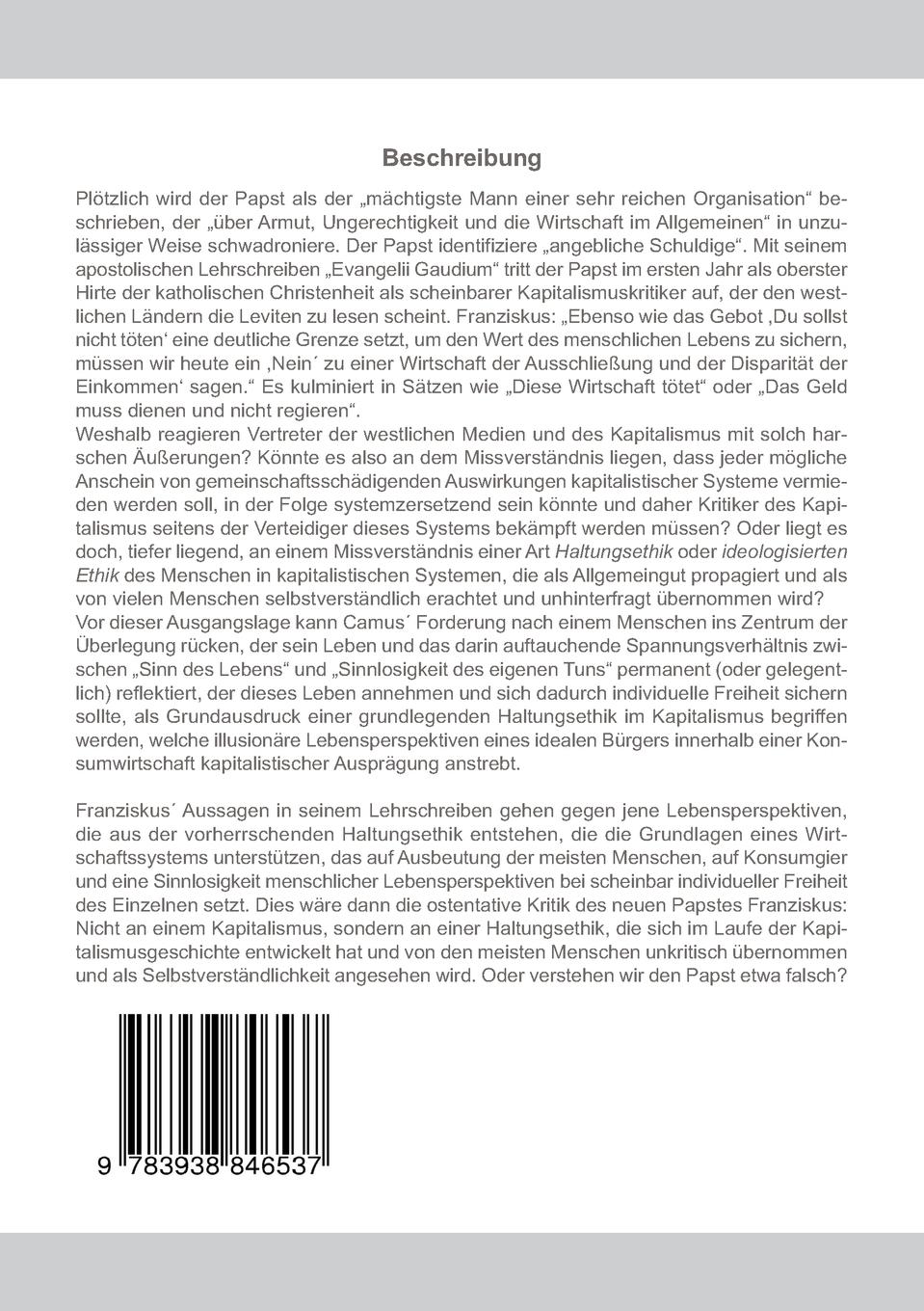 Rückseite: 9783938846537 | Papst Franziskus gegen den Mythos des Sisyphos? | Richard Hörner