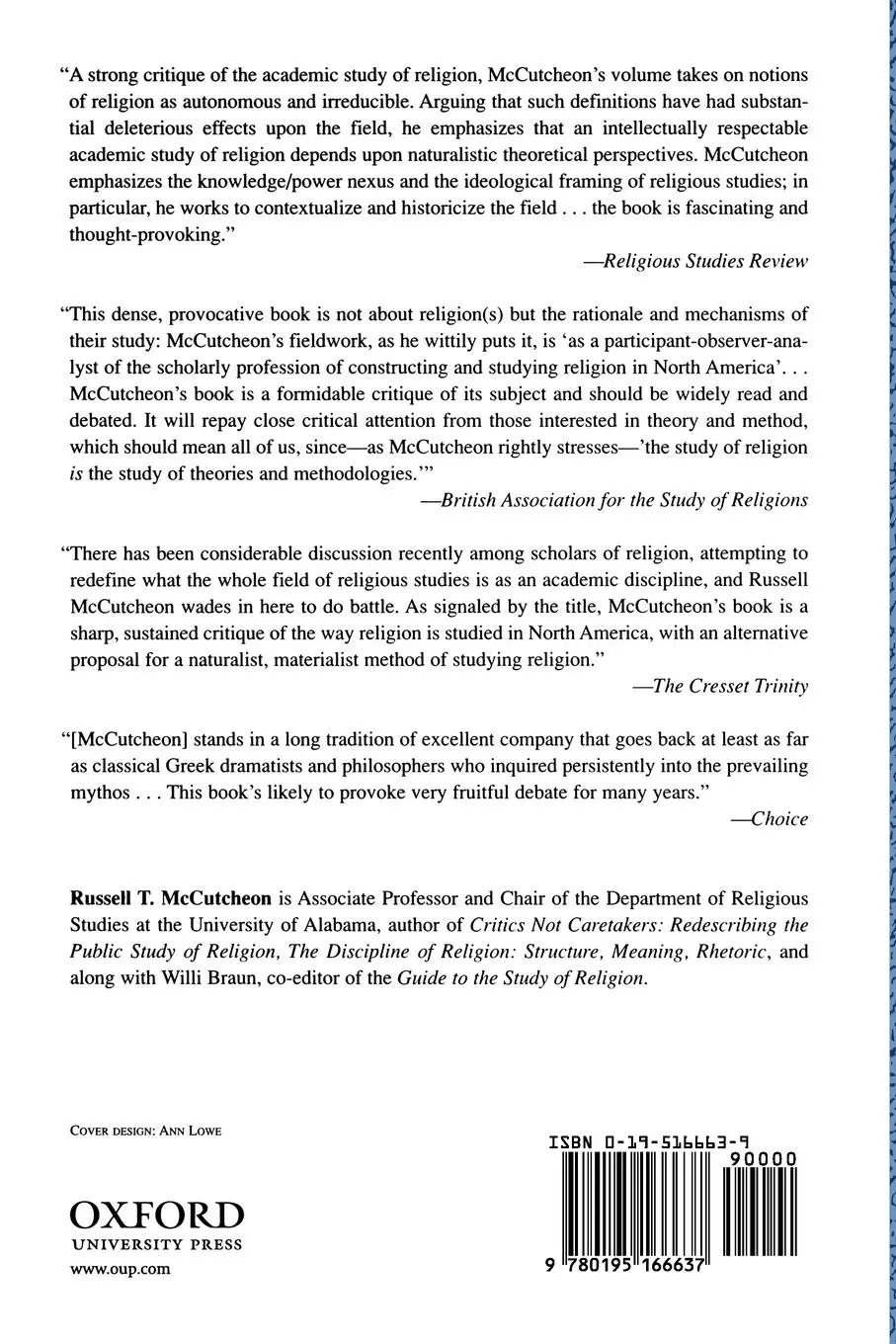 Rückseite: 9780195166637 | Manufacturing Religion | Russell T. Mccutcheon | Taschenbuch | 2003