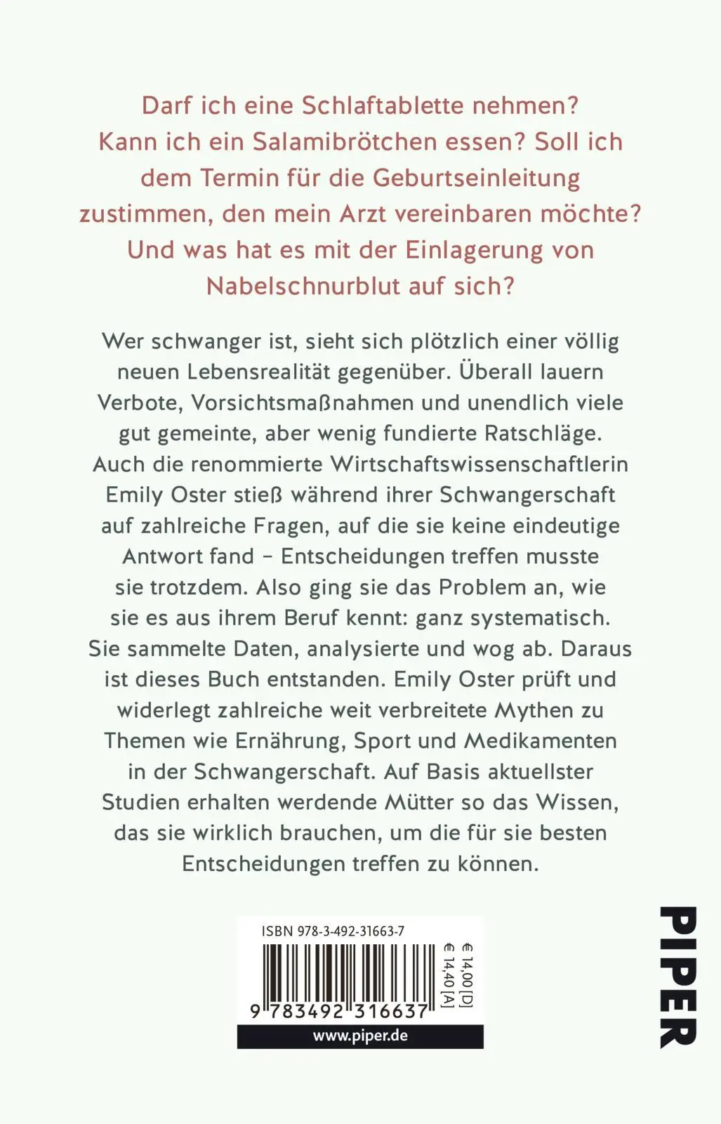 Rückseite: 9783492316637 | Das einzig wahre Schwangerschafts-Handbuch | Emily Oster | Taschenbuch