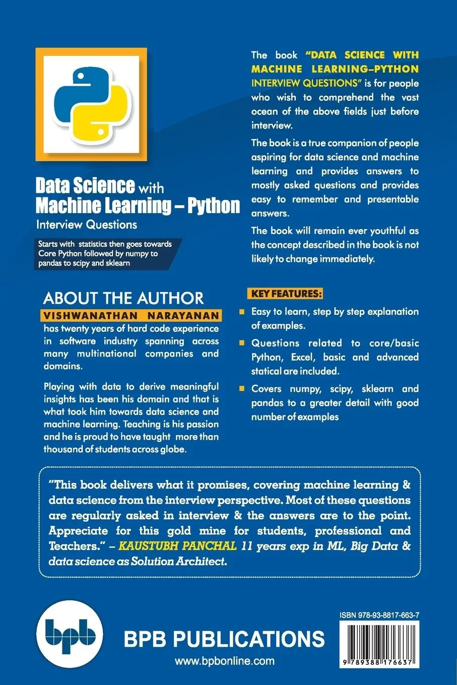 Rückseite: 9789388176637 | Data Science with Machine Learning | Vishwanathan Narayanan | Buch