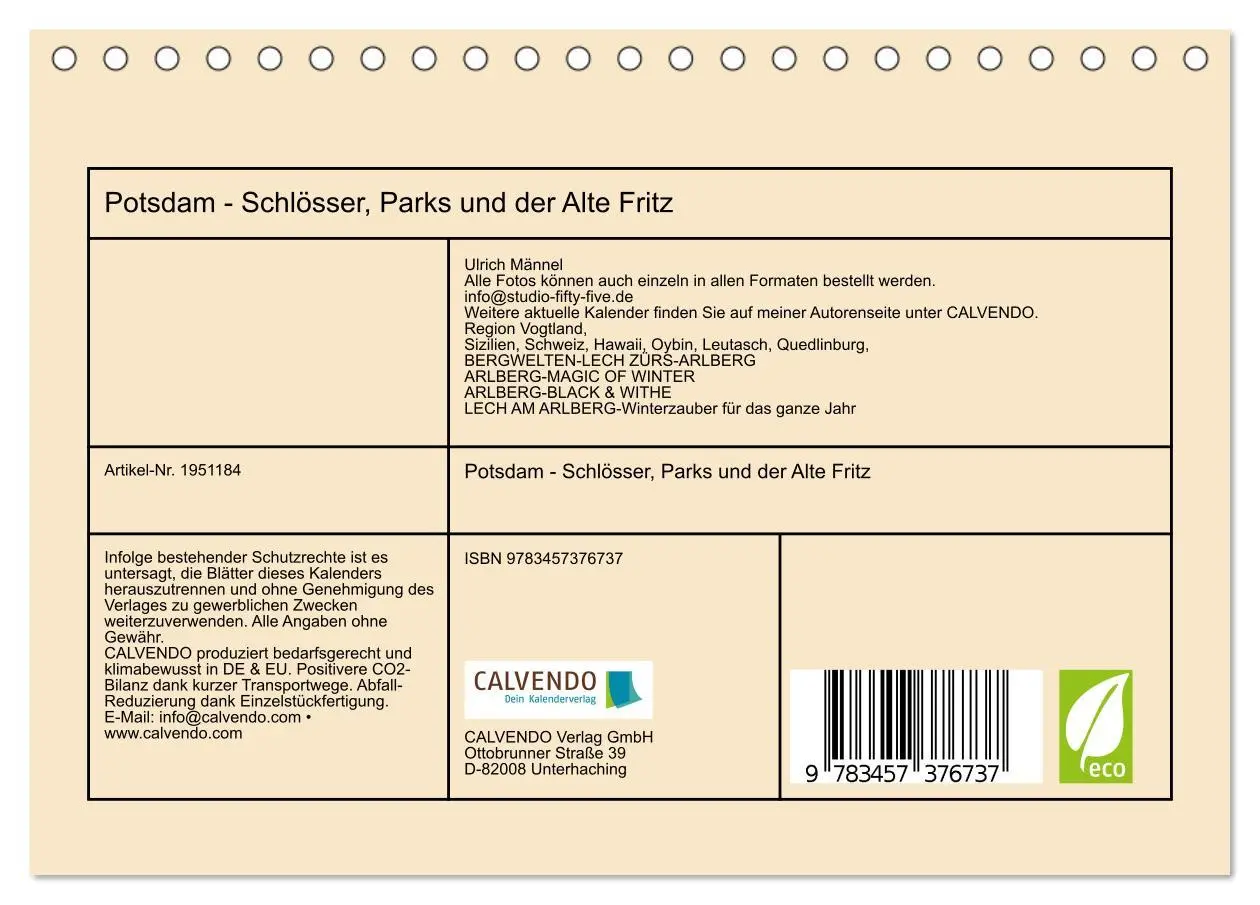 Bild: 9783457376737 | Potsdam - Schlösser, Parks und der Alte Fritz (Tischkalender 2026...
