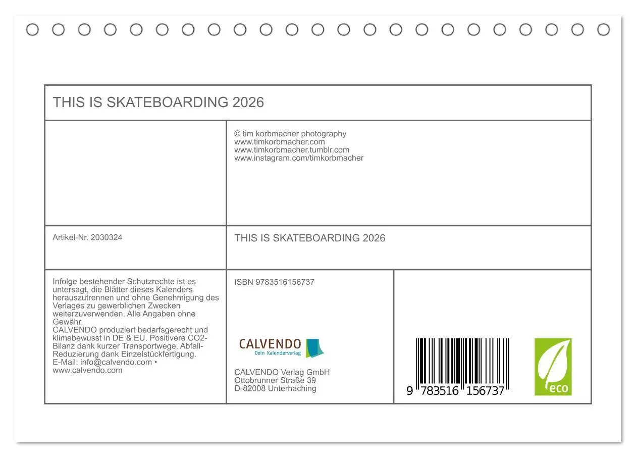 Bild: 9783516156737 | THIS IS SKATEBOARDING 2026 (Tischkalender 2026 DIN A5 quer),...