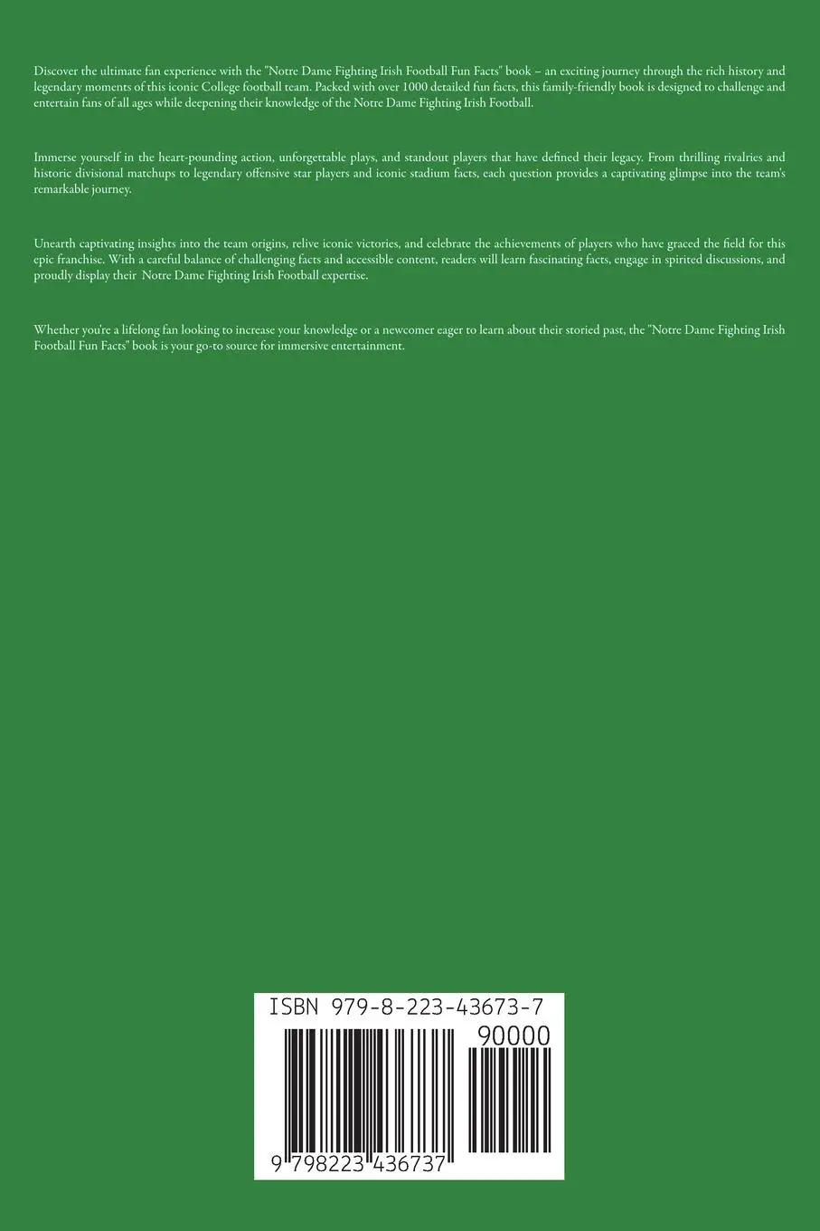 Rückseite: 9798223436737 | Notre Dame Fighting Irish Football Fun Facts | Trivia Ape | Buch