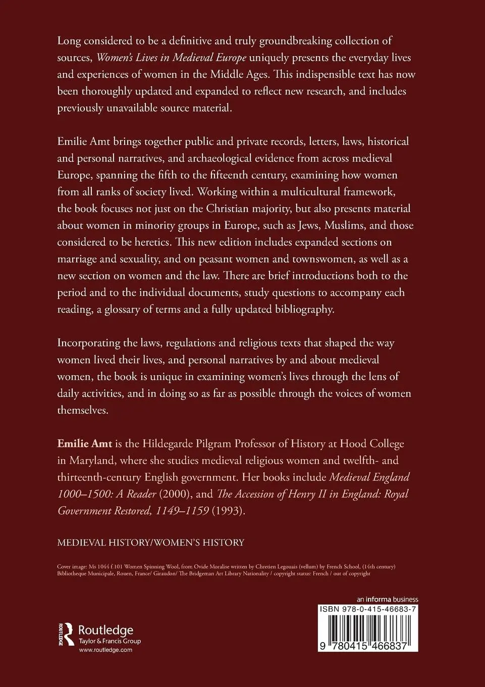 Rückseite: 9780415466837 | Women's Lives in Medieval Europe | A Sourcebook | Emilie Amt | Buch