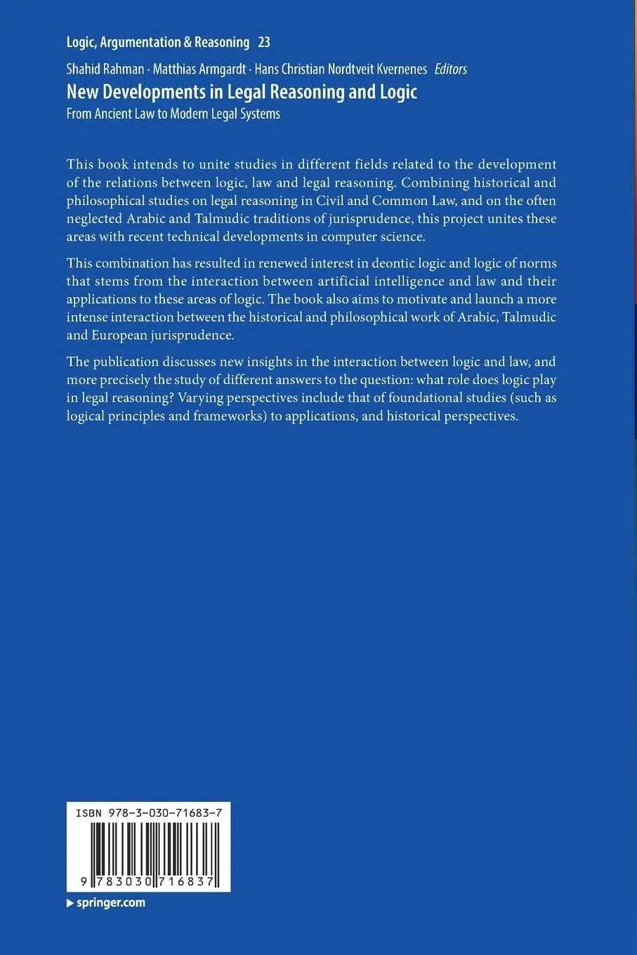 Rückseite: 9783030716837 | New Developments in Legal Reasoning and Logic | Shahid Rahman (u. a.)