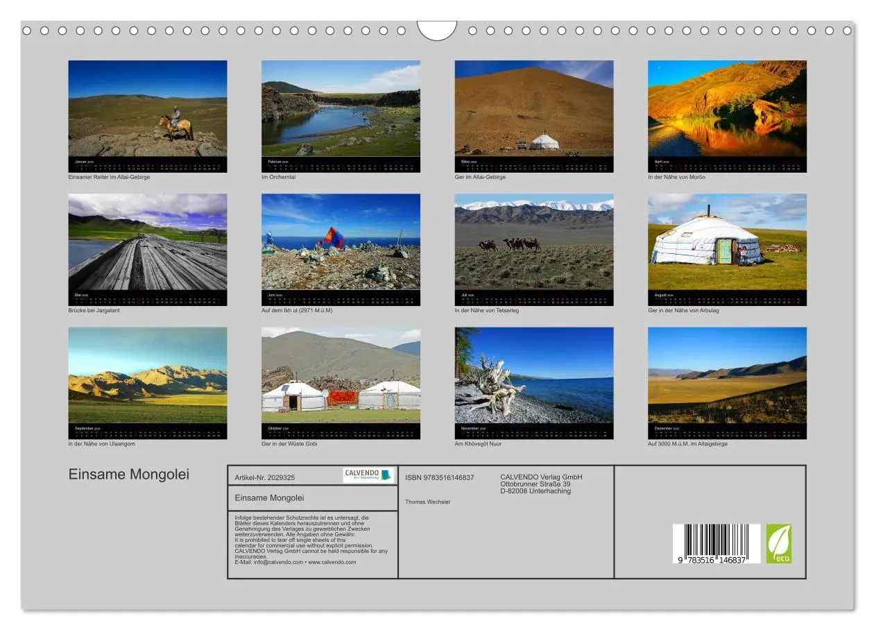 Bild: 9783516146837 | Einsame Mongolei (Wandkalender 2026 DIN A3 quer), CALVENDO...