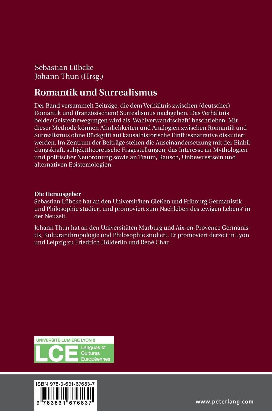 Rückseite: 9783631676837 | Romantik und Surrealismus | Eine Wahlverwandtschaft? | Thun (u. a.)