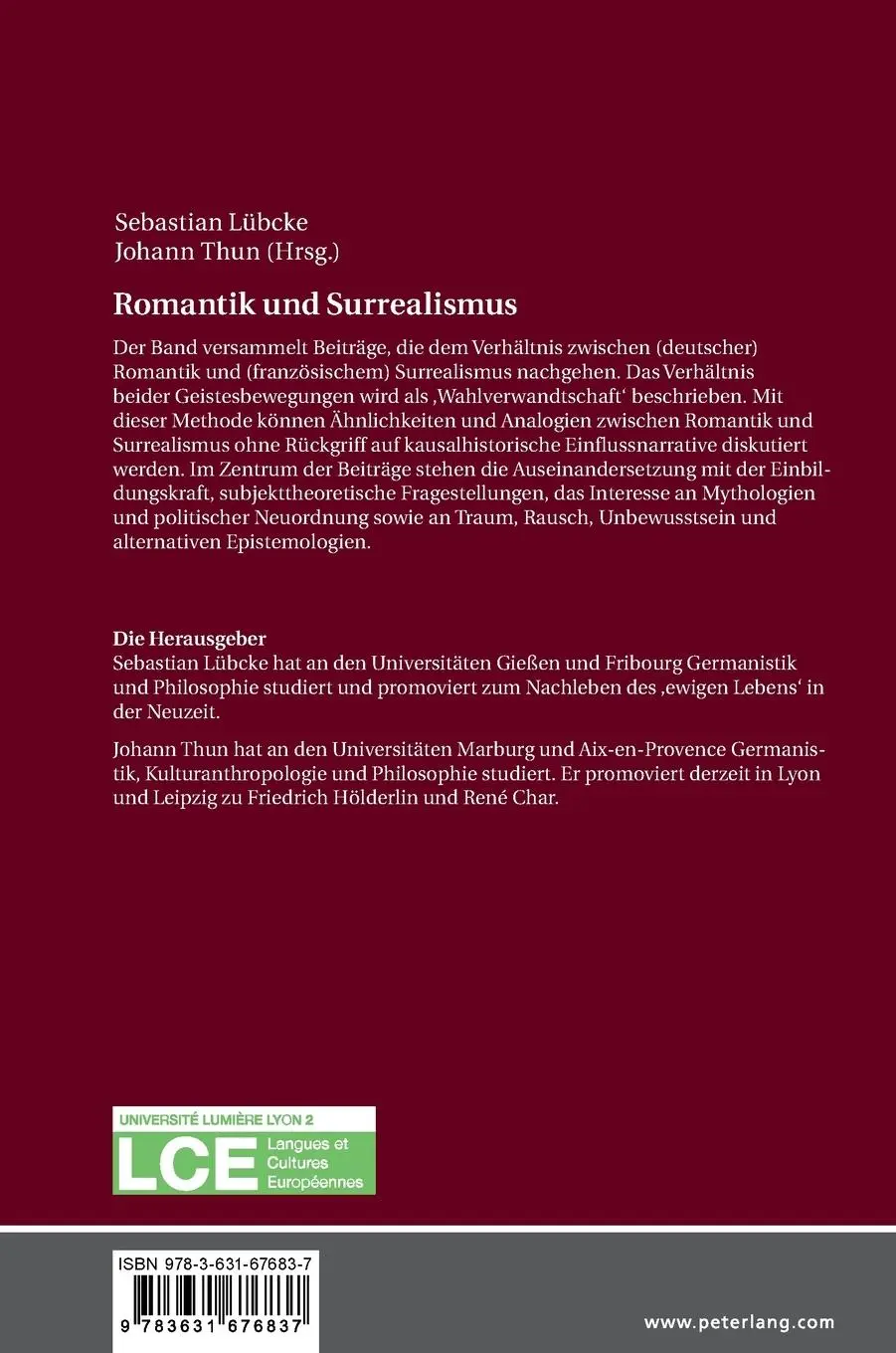 Rückseite: 9783631676837 | Romantik und Surrealismus | Eine Wahlverwandtschaft? | Thun (u. a.)