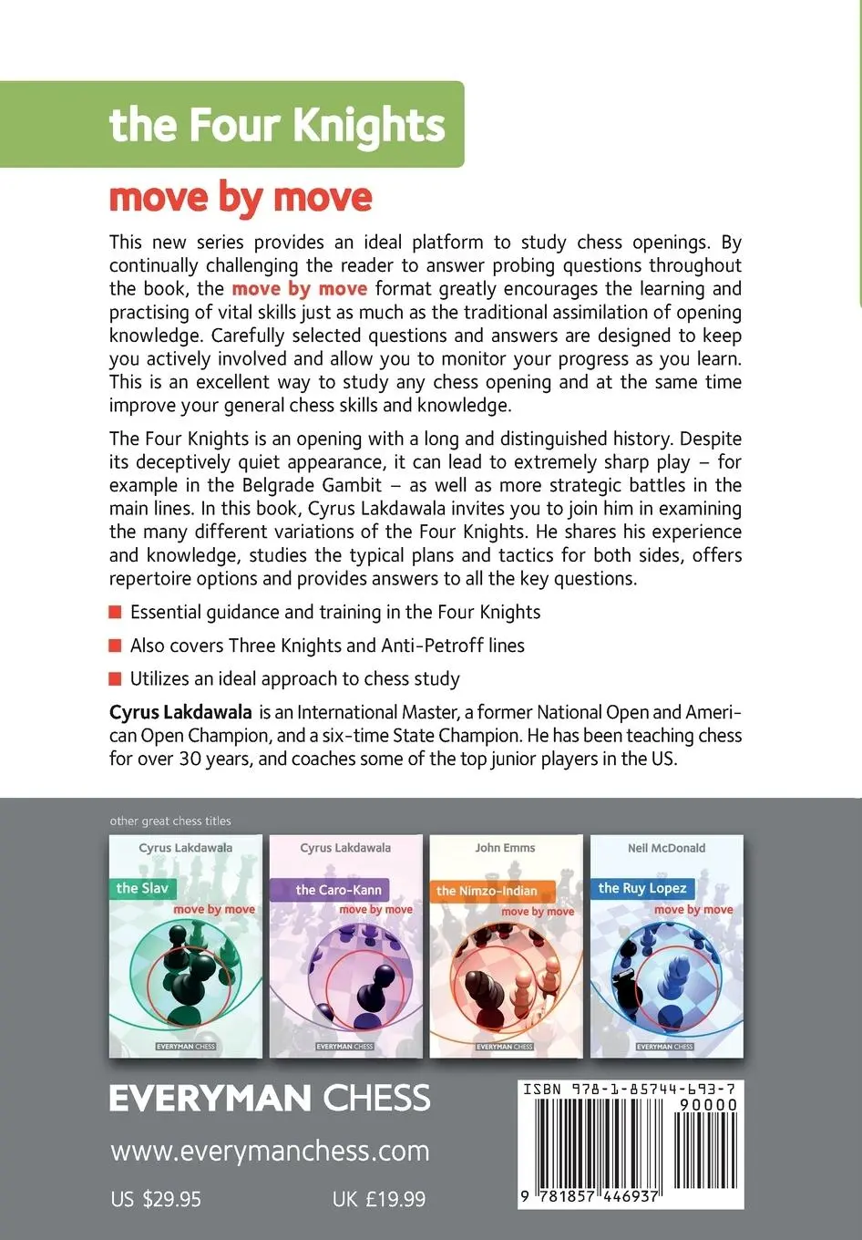 Rückseite: 9781857446937 | The Four Knights | Move by Move | Cyrus Lakdawala | Taschenbuch | 2012