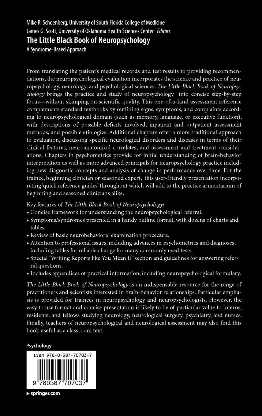 Rückseite: 9780387707037 | The Little Black Book of Neuropsychology | A Syndrome-Based Approach