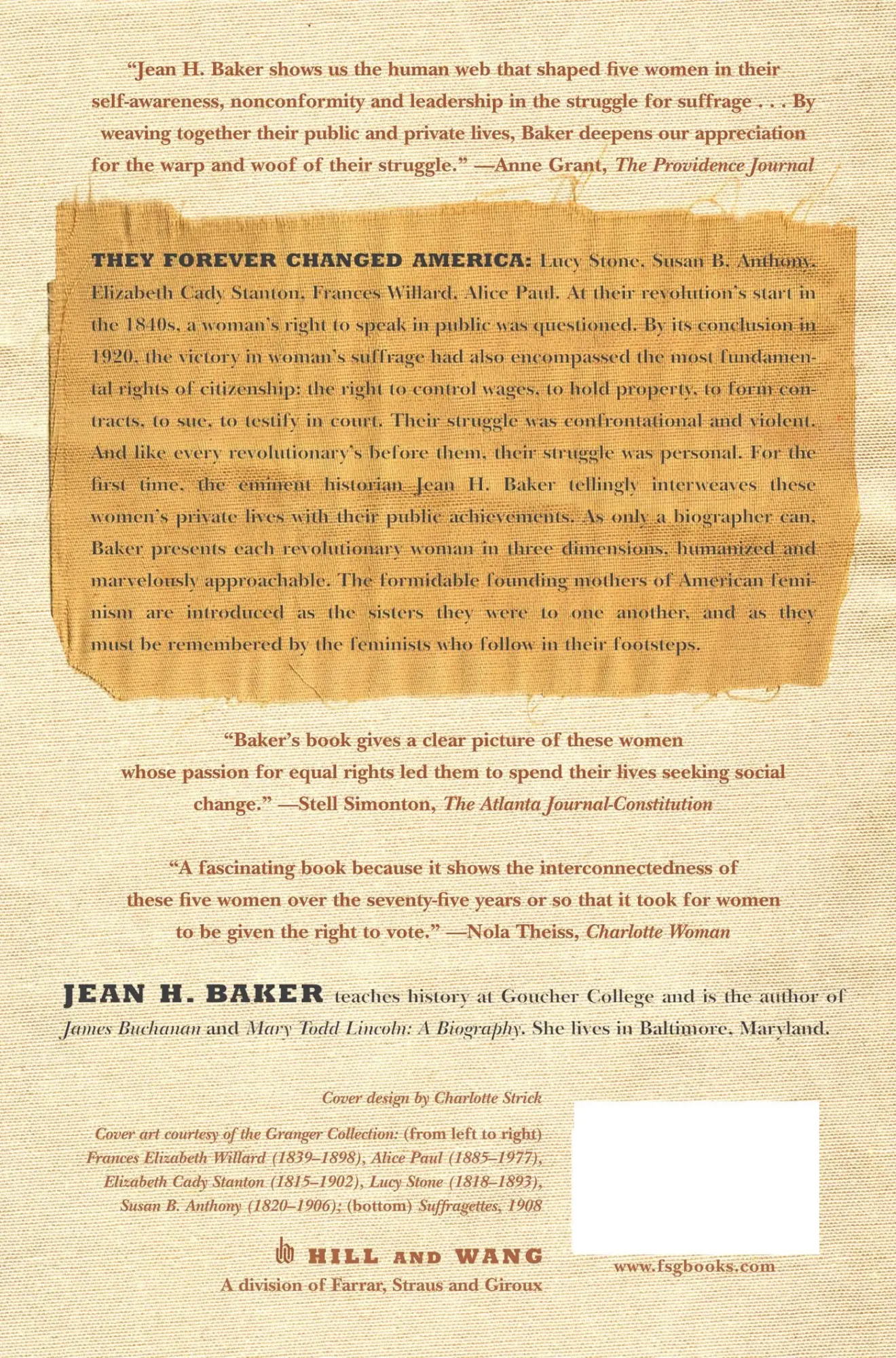 Rückseite: 9780809087037 | Sisters | The Lives of America's Suffragists | Jean H. Baker | Buch