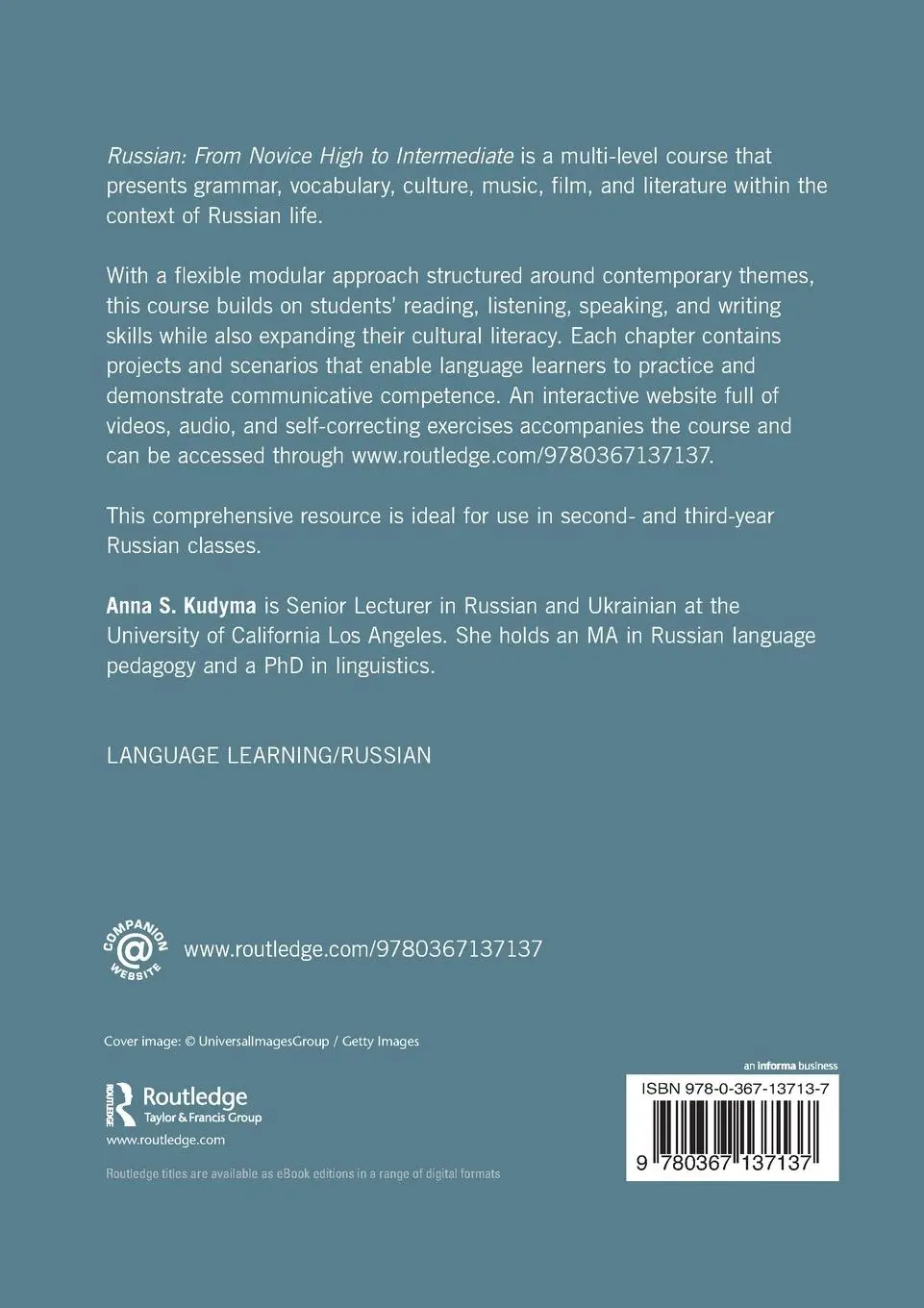 Rückseite: 9780367137137 | Russian | From Novice High to Intermediate | Anna S. Kudyma | Buch