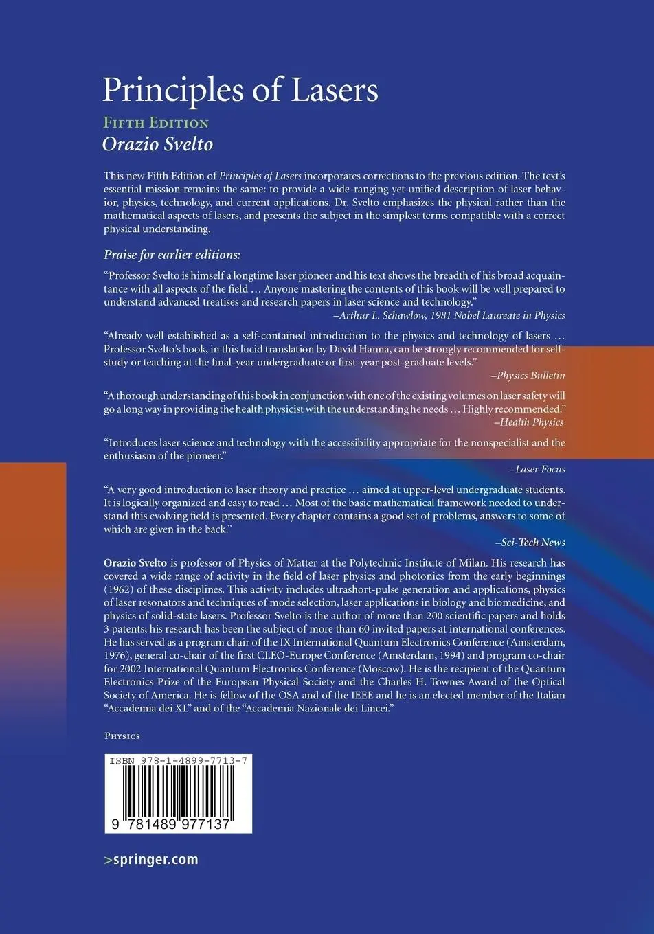 Rückseite: 9781489977137 | Principles of Lasers | Orazio Svelto | Taschenbuch | xxi | Englisch