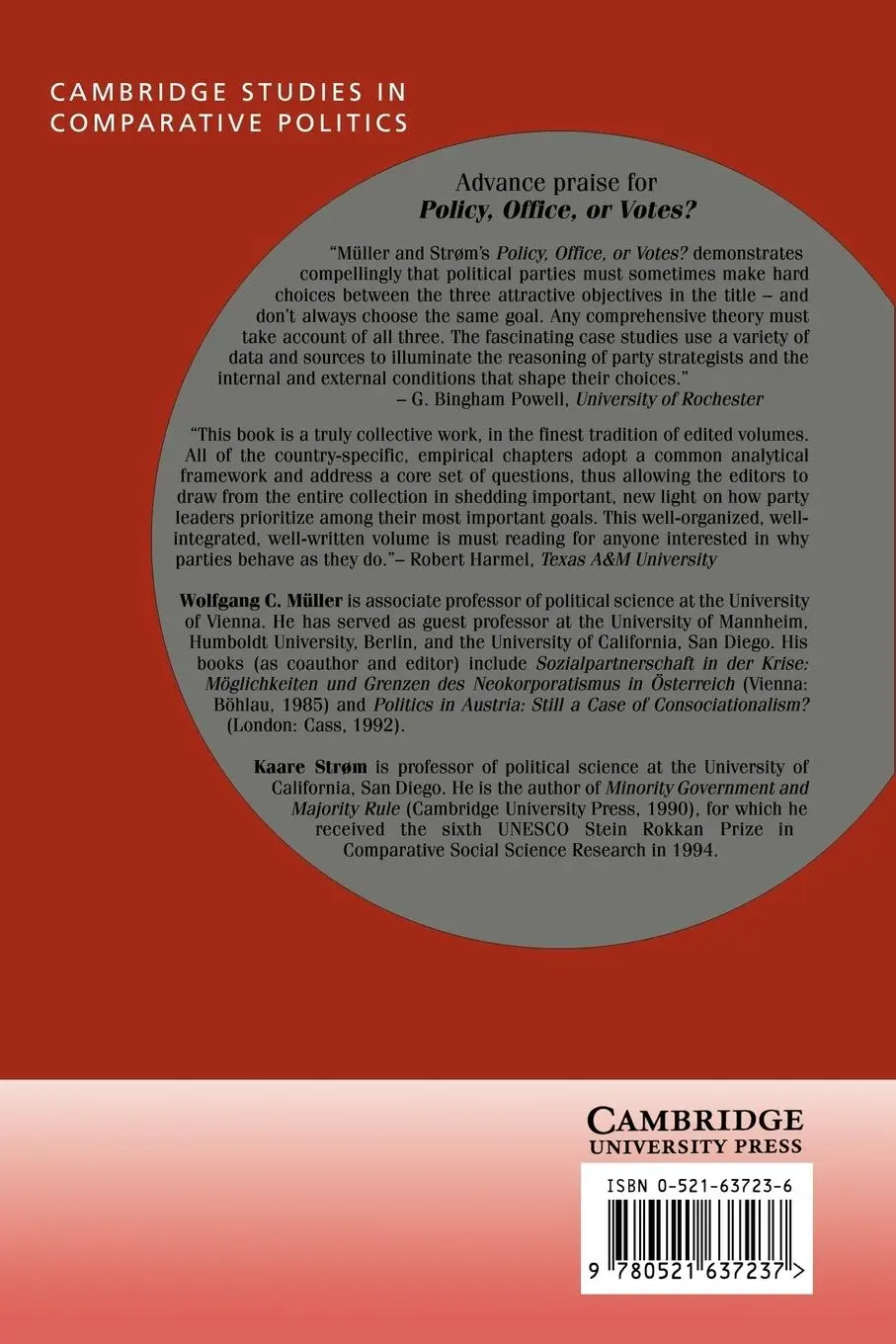 Rückseite: 9780521637237 | Policy, Office, or Votes? | Kaare Strom (u. a.) | Taschenbuch | 2005