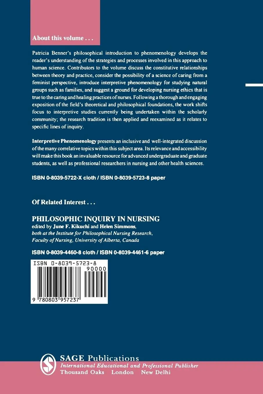 Rückseite: 9780803957237 | Interpretive Phenomenology | Patricia Benner (u. a.) | Taschenbuch